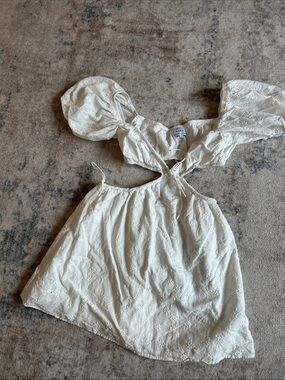 White Eyelet Puff Sleeve Cutout Summer Dress